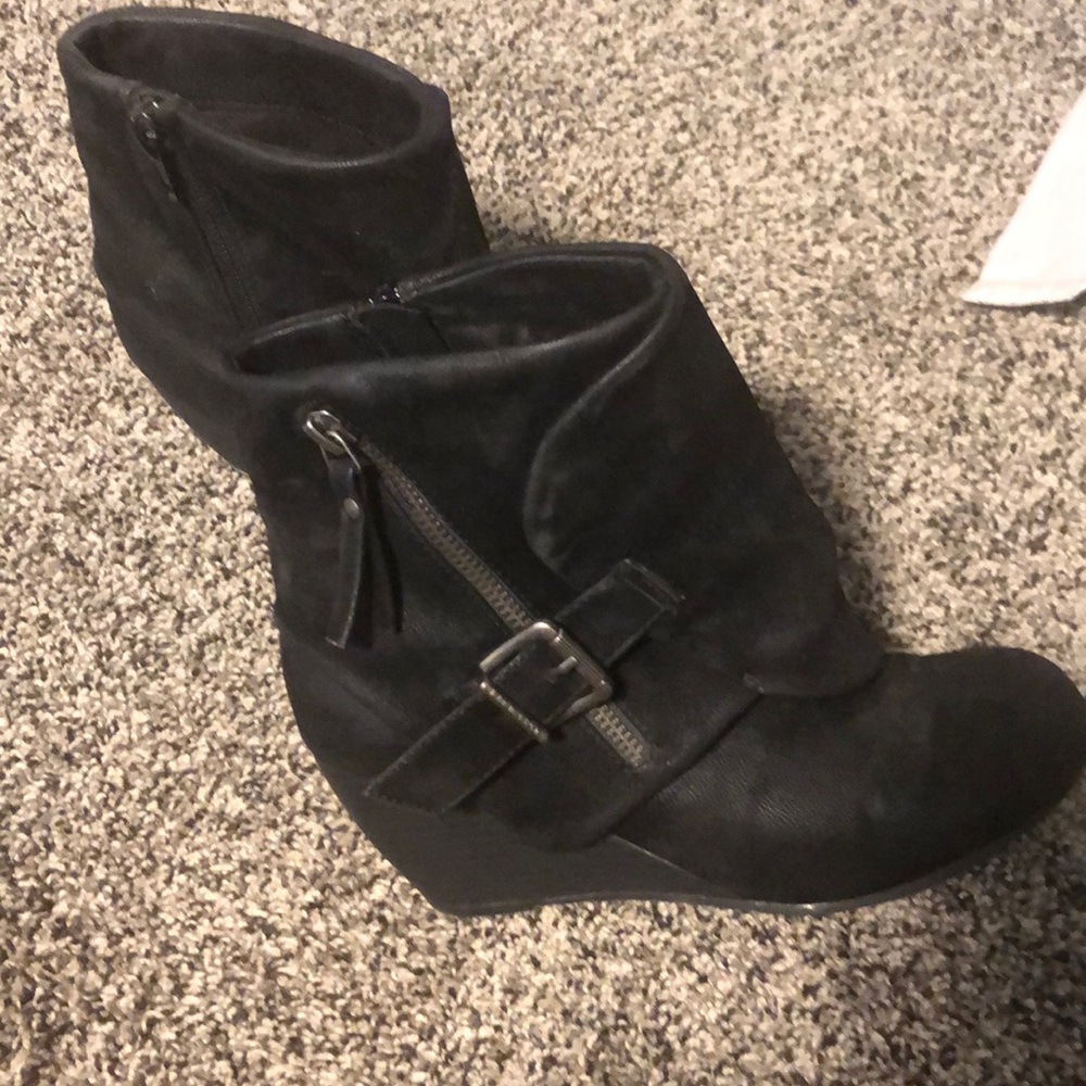 Black suede wedges